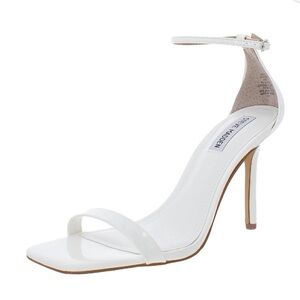 New Steve Madden Shaye Vegan Leather‎ Ankle Strap Stiletto Heel Sandals in White